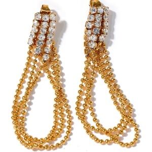Cubic Zirconia Tassel Chain Drop Dangle Stainless Steel Gold Plated Earrings New